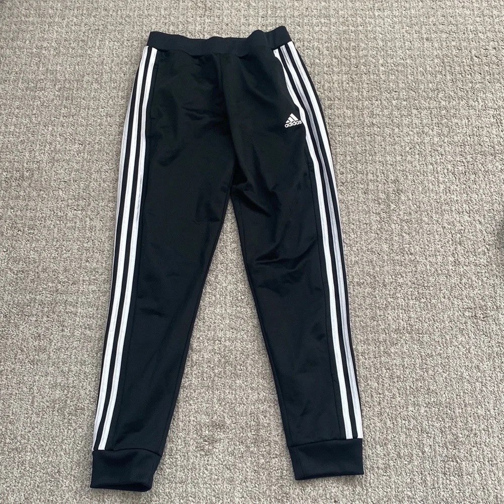 Boys Black and White Adidas Stripes Sweapants Athletic Joggers Size 14 Large